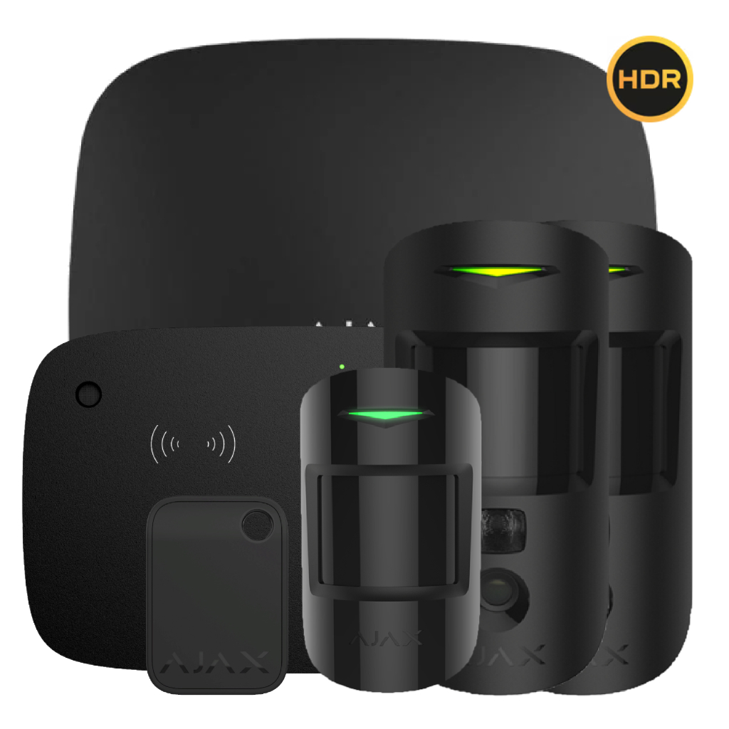 Kit Ajax negro. Hub 2 + 2MotionCam-HDR + MotionProtect + KeyPad Combi + Tag
